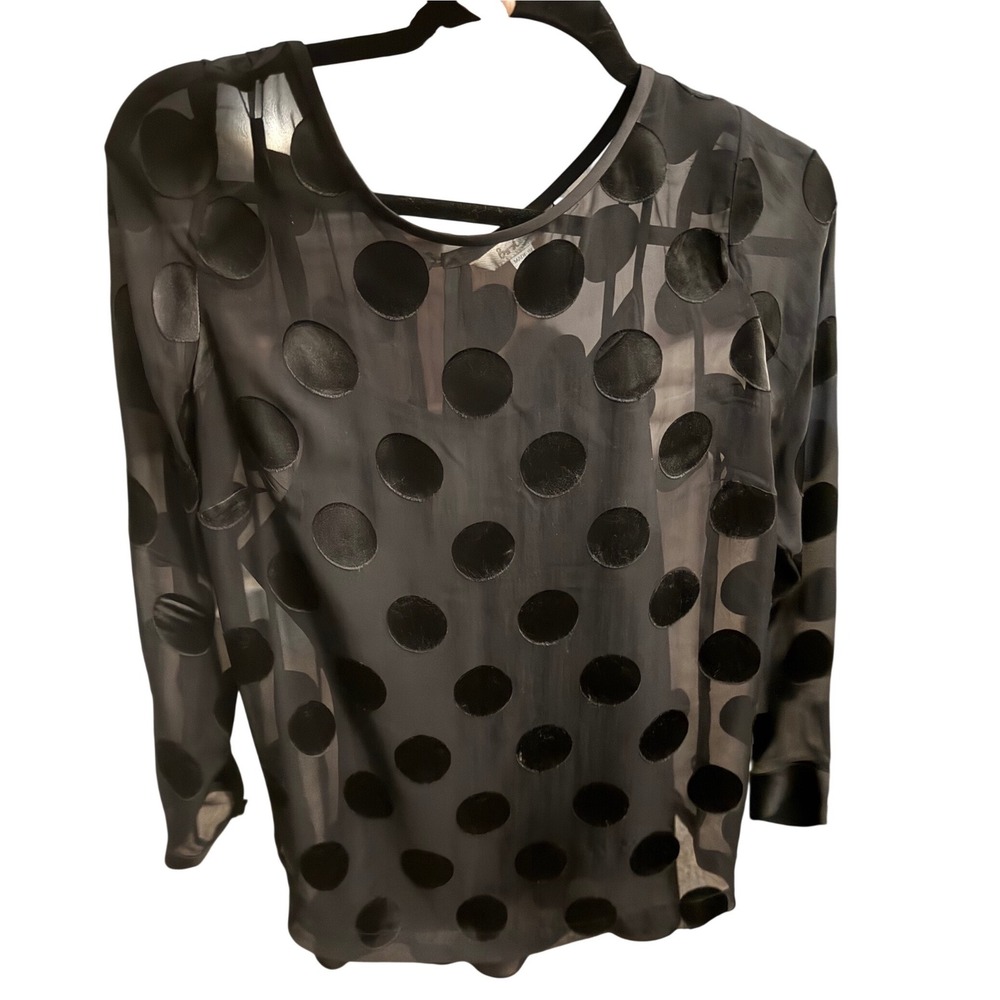 Boden Black Velvet Polka Dot Sheer Split Back Blouse Top US‎ 6 UK 10